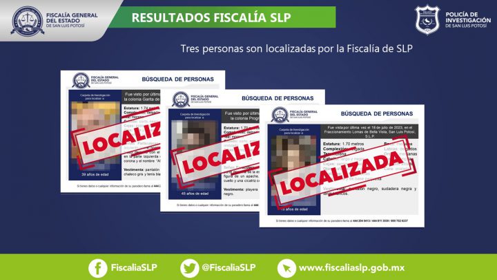 UNA ADOLESCENTE Y DOS ADULTOS SON LOCALIZADOS POR LA FISCALÍA DE SLP