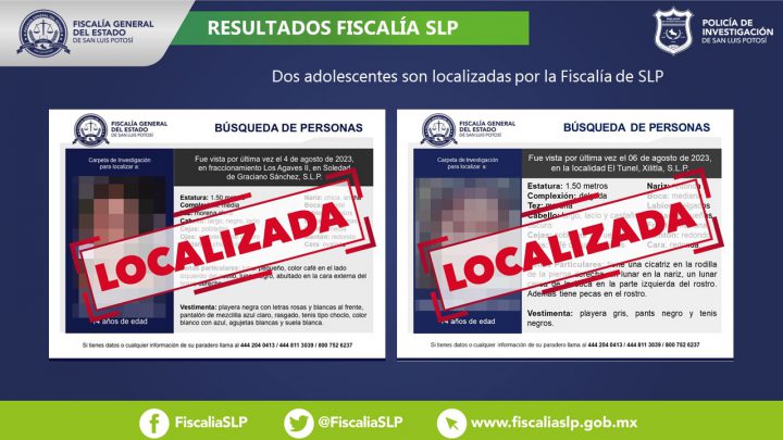 DOS MUJERES ADOLESCENTES REGRESARON A SU NÚCLEO FAMILIAR TRAS SER LOCALIZADAS: FISCALÍA SLP