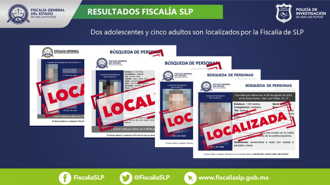 DOS ADOLESCENTES Y CINCO ADULTOS FUERON LOCALIZADOS POR LA FISCALÍA DE SLP