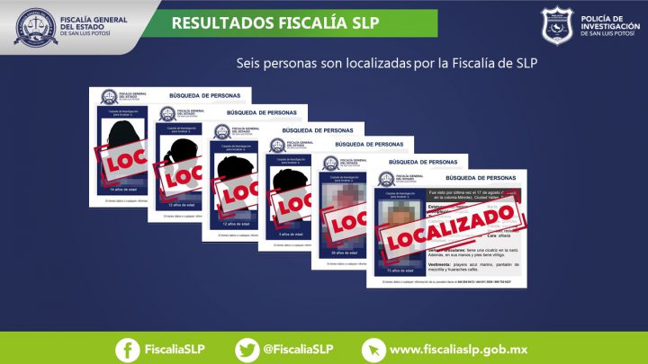 FISCALÍA SLP LOCALIZA A DOS NIÑOS, DOS ADOLESCENTES Y DOS ADULTOS