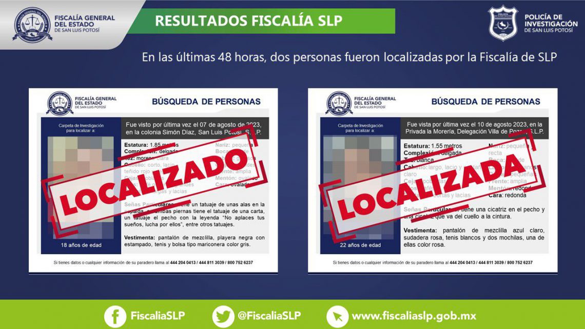 FISCALÍA DIO CON EL PARADERO DE DOS JÓVENES QUE TENÍAN FICHA DE BÚSQUEDA EN SLP FISCALÍA DIO CON EL PARADERO DE DOS JÓVENES QUE TENÍAN FICHA DE BÚSQUEDA EN SLP