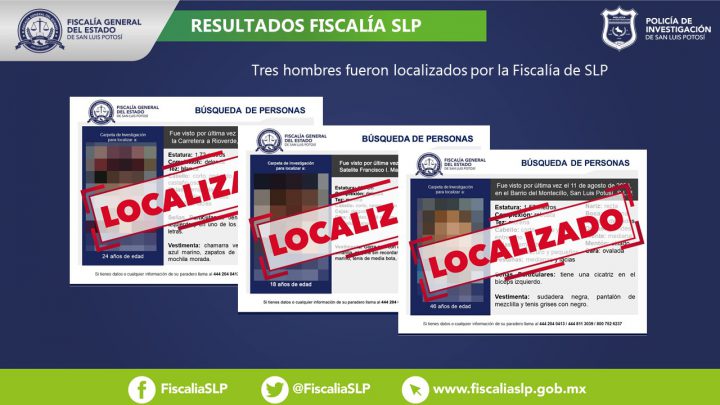 FISCALÍA DE SLP LOCALIZA A TRES HOMBRES QUE ERAN BUSCADOS POR SUS FAMILIAS EN LA CAPITAL POTOSINA