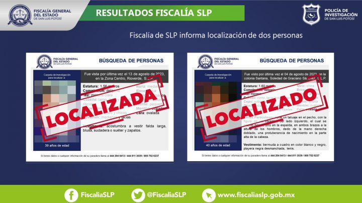 TRAS PROCEDIMIENTOS DE BÚSQUEDA, FISCALÍA LOCALIZA A UNA MUJER Y A UN HOMBRE EN SLP