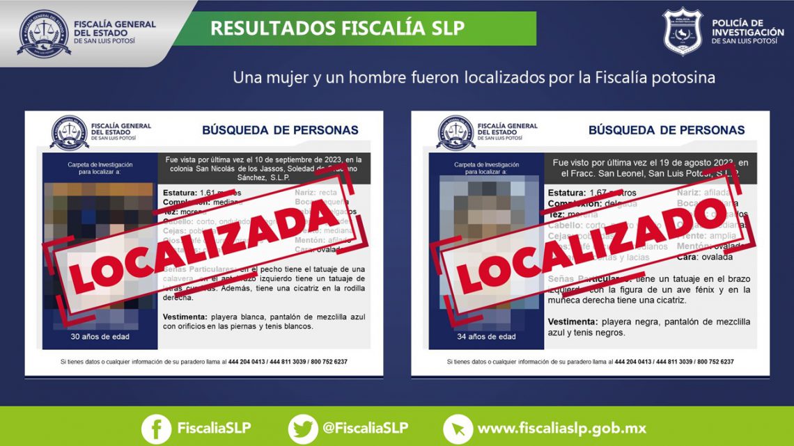 FISCALÍA POTOSINA UBICA A UNA MUJER Y A UN HOMBRE CON FICHAS DE BÚSQUEDA FISCALÍA POTOSINA UBICA A UNA MUJER Y A UN HOMBRE CON FICHAS DE BÚSQUEDA