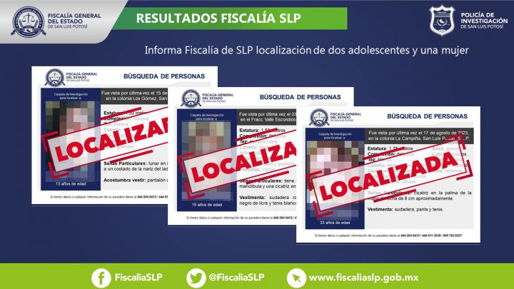 INFORMA FISCALÍA DE LA LOCALIZACIÓN DE TRES MUJERES, DOS DE ELLAS ADOLESCENTES