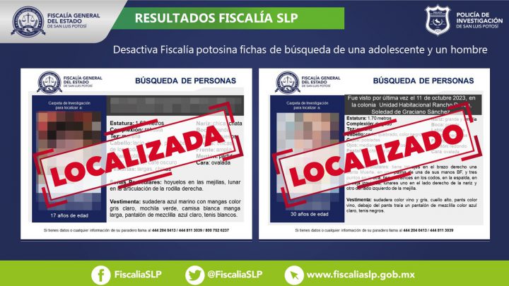 INFORMA FGESLP LA LOCALIZACIÓN DE UNA ADOLESCENTE Y UN HOMBRE