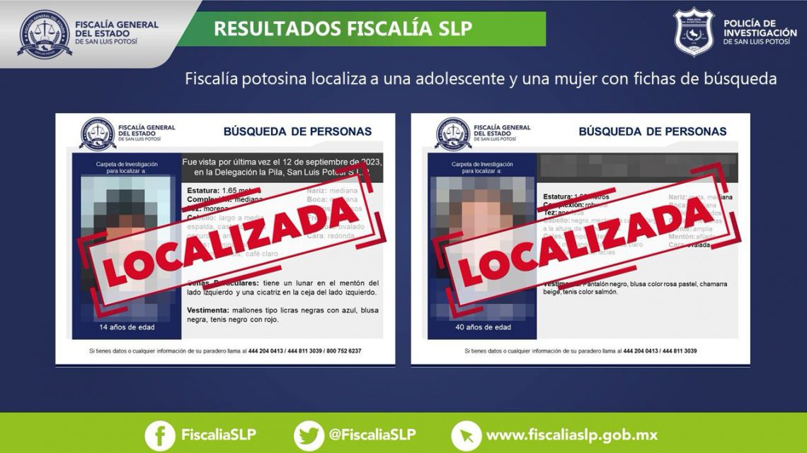 POLICÍA INVESTIGADORA LOCALIZA A UNA ADOLESCENTE Y A UNA MUJER EN LA CAPITAL POTOSINA POLICÍA INVESTIGADORA LOCALIZA A UNA ADOLESCENTE Y A UNA MUJER EN LA CAPITAL POTOSINA