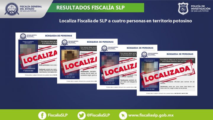 LOCALIZADAS CUATRO PERSONAS CON FICHA DE BÚSQUEDA EN LA ENTIDAD: FGESLP