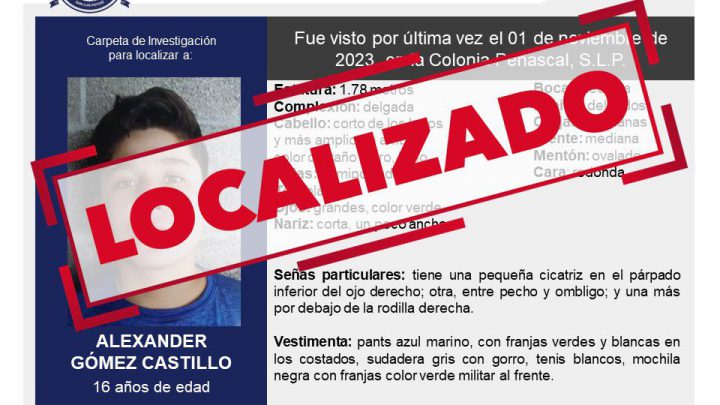 ADOLESCENTE BUSCADO EN SLP ES ENCONTRADO SANO Y SALVO: FGESLP