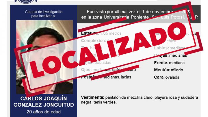 LOCALIZAN A JOVEN QUE ERA BUSCADO EN LA CAPITAL POTOSINA, INFORMA FISCALÍA GENERAL DE S.L.P.