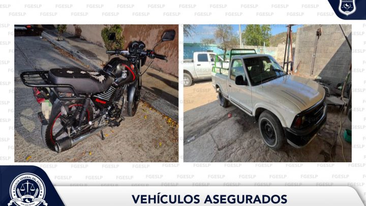 ASEGURA POLICÍA INVESTIGADORA UNA MOTOCICLETA Y UN VEHÍCULO EN SLP