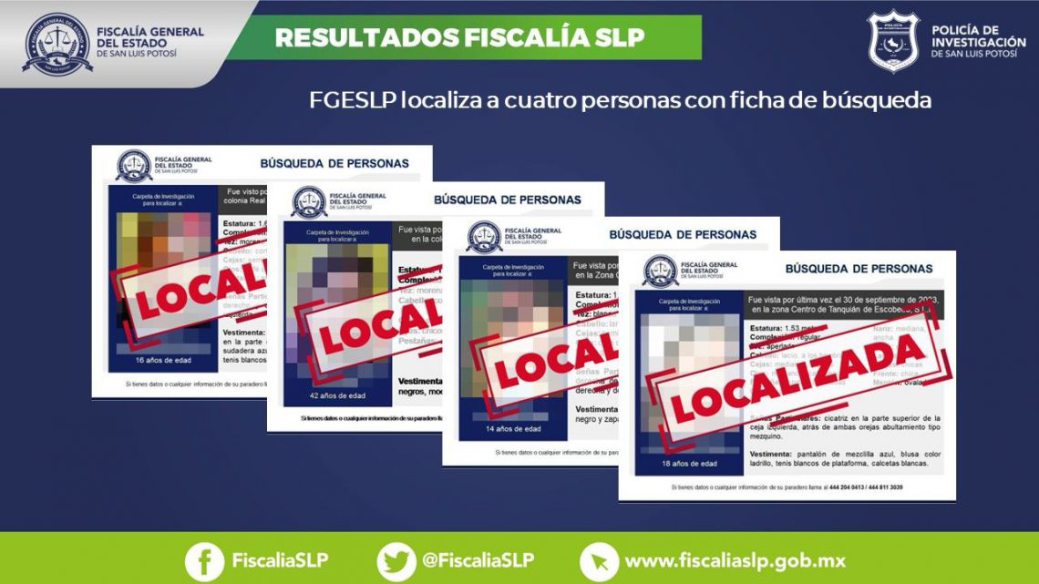 INFORMA FISCALÍA DE SLP LA LOCALIZACIÓN DE DOS ADOLESCENTES Y DOS MUJERES INFORMA FISCALÍA DE SLP LA LOCALIZACIÓN DE DOS ADOLESCENTES Y DOS MUJERES