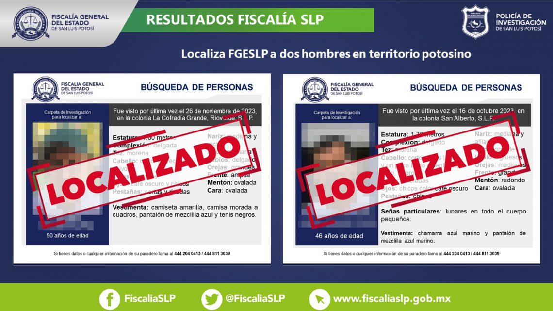 EN OTRAS ENTIDADES, UBICA FISCALÍA POTOSINA A DOS HOMBRES CON FICHA DE BÚSQUEDA EN OTRAS ENTIDADES, UBICA FISCALÍA POTOSINA A DOS HOMBRES CON FICHA DE BÚSQUEDA