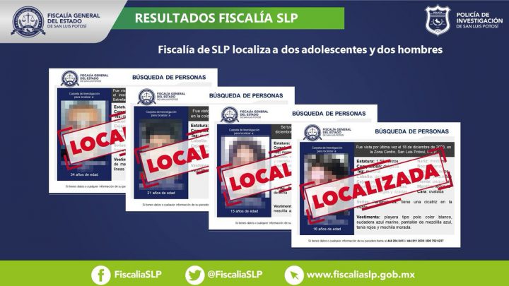 EN TERRITORIO POTOSINO, FGESLP LOCALIZA A CUATRO PERSONAS