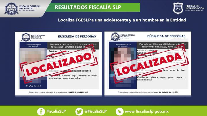 LOCALIZA FGESLP A UNA ADOLESCENTE Y A UN HOMBRE CON FICHA DE BÚSQUEDA