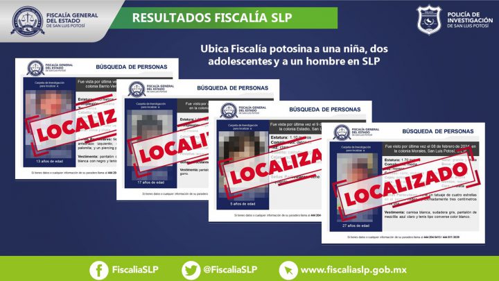 FGESLP LOCALIZA A CUATRO PERSONAS EN LA CAPITAL POTOSINA