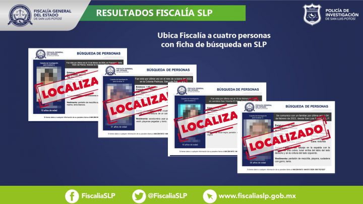 LOCALIZA FISCALÍA GENERAL DE SLP A CUATRO PERSONAS CON FICHA DE BÚSQUEDA