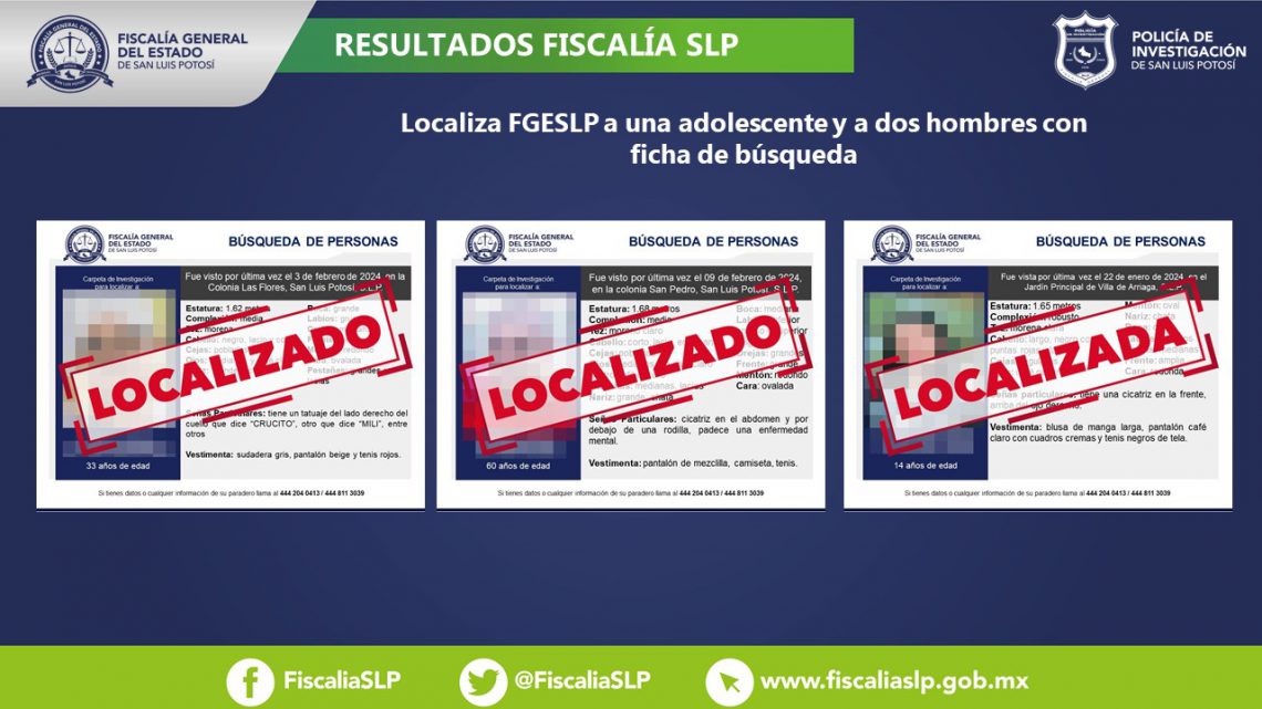 FGESLP LOCALIZA A UNA ADOLESCENTE DE 14 AÑOS Y A DOS HOMBRES CON FICHA DE BÚSQUEDA FGESLP LOCALIZA A UNA ADOLESCENTE DE 14 AÑOS Y A DOS HOMBRES CON FICHA DE BÚSQUEDA