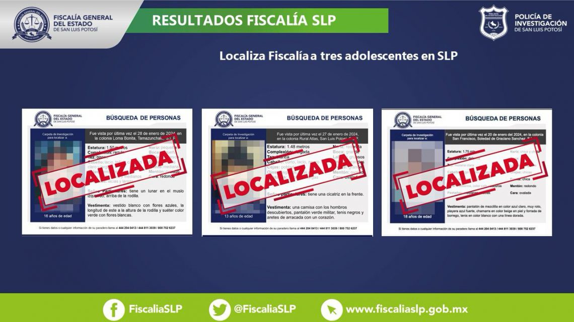 UBICA FISCALÍA POTOSINA A TRES ADOLESCENTES UBICA FISCALÍA POTOSINA A TRES ADOLESCENTES