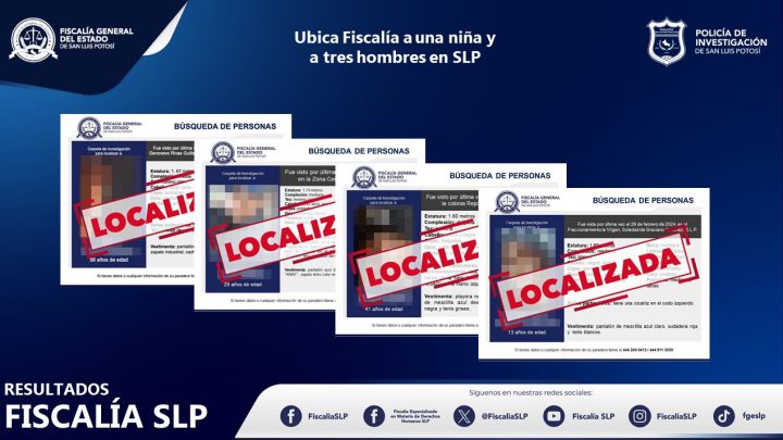 LOCALIZA FISCALÍA POTOSINA A NIÑA DE 13 AÑOS Y A TRES HOMBRES EN SLP
