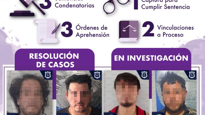FGESLP LOGRA TRES SENTENCIAS CONDENATORIAS, DOS VINCULACIONES A PROCESO Y TRES ÓRDENES DE APREHENSIÓN CONTRA FEMINICIDAS