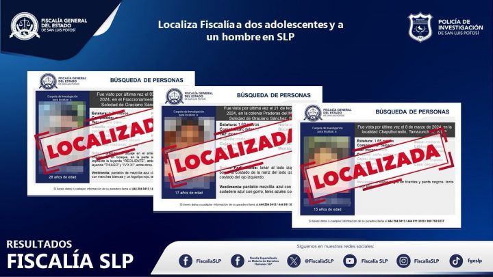 FISCALÍA DE SLP LOCALIZA A ADOLESCENTE DE 15 AÑOS EN TAMAZUNCHALE Y A JOVEN DE 17 EN SGS