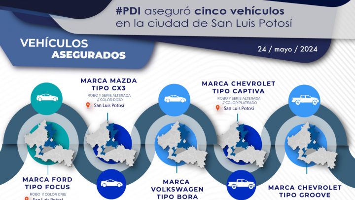 POLICÍAS INVESTIGADORES DE SLP ASEGURARON CINCO VEHÍCULOS ROBADOS