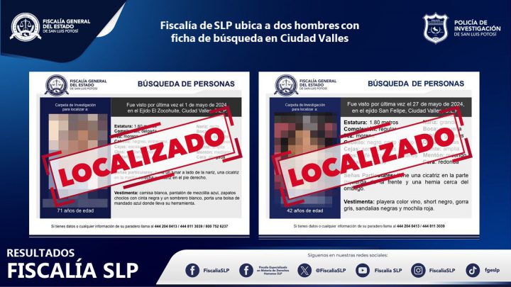LOCALIZA FISCALÍA DE SLP A DOS HOMBRES CON FICHA DE BÚSQUEDA EN CIUDAD VALLES