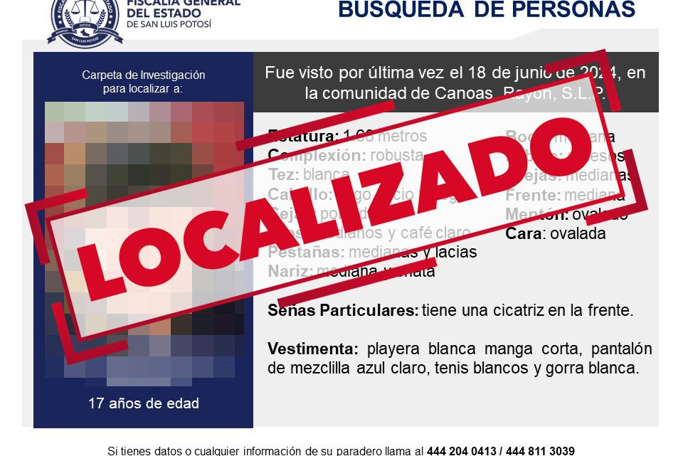 FISCALÍA POTOSINA INFORMA LA LOCALIZACIÓN DE MACARIO FISCALÍA POTOSINA INFORMA LA LOCALIZACIÓN DE MACARIO