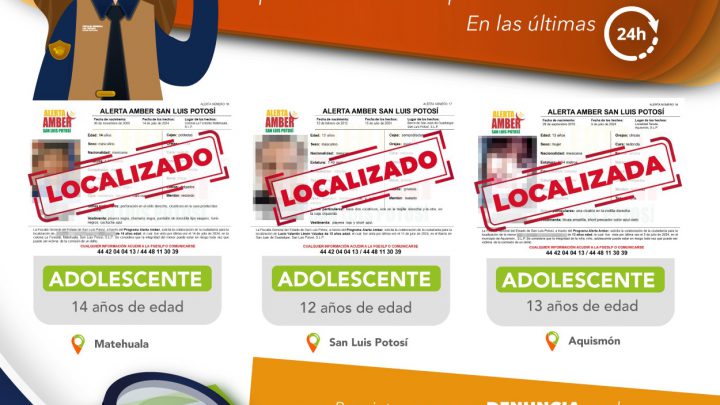 EN LAS ÚLTIMAS 24 HORAS, FISCALÍA DE DERECHOS HUMANOS LOCALIZA A TRES ADOLESCENTES BUSCADOS CON ALERTA AMBER EN SLP