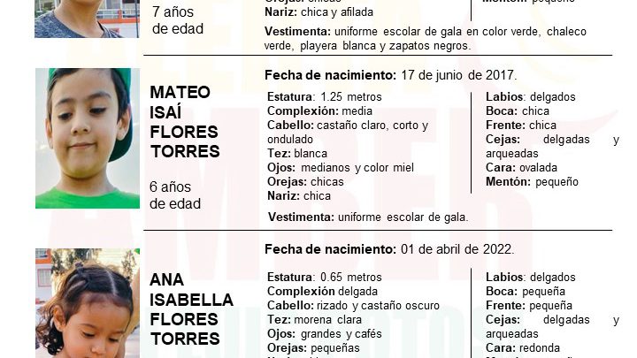 FISCALÍA DE SLP ACTIVA ALERTA AMBER PARA LOCALIZAR A DOS NIÑOS Y UNA NIÑA EN SLP