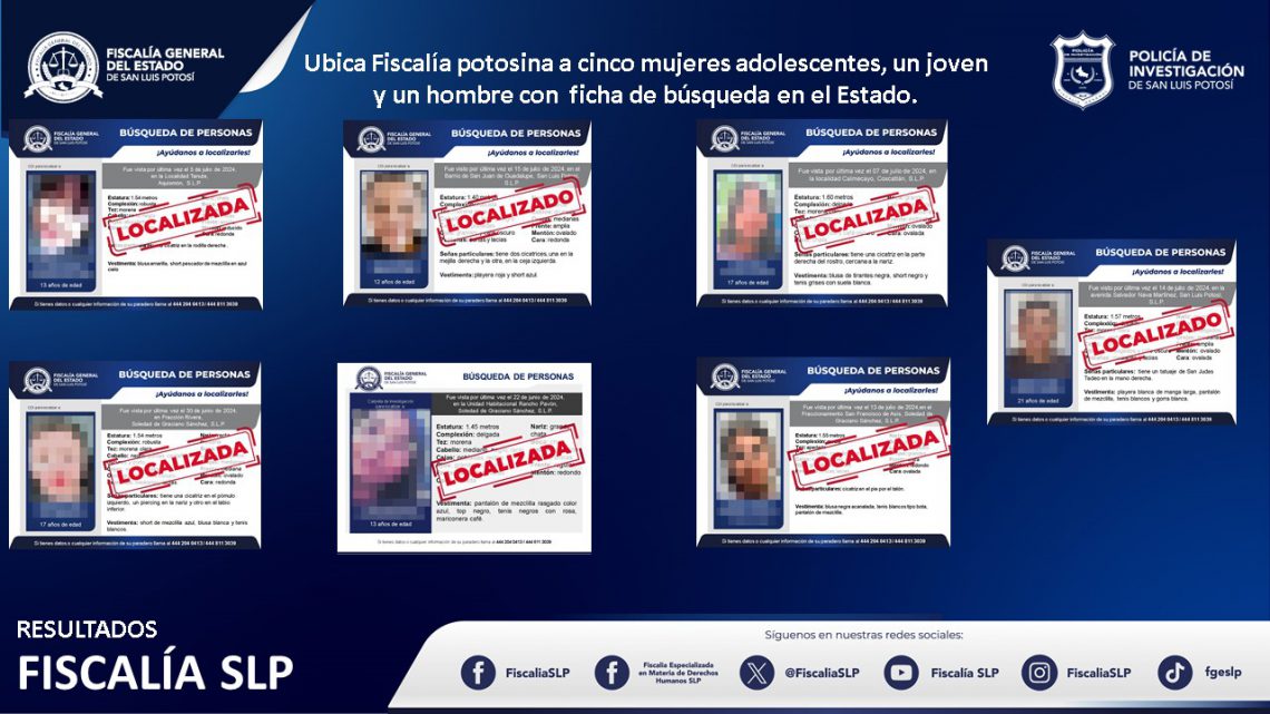 EN LAS ÚLTIMAS 48 HORAS FGESLP UBICA A SIETE PERSONAS CON FICHA DE BÚSQUEDA EN LAS ÚLTIMAS 48 HORAS FGESLP UBICA A SIETE PERSONAS CON FICHA DE BÚSQUEDA