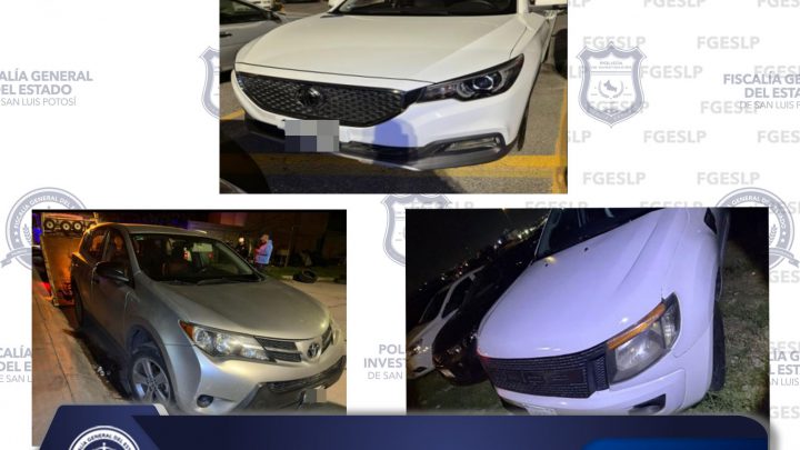 POLICÍA DE FGESLP ASEGURA TRES VEHÍCULOS EN EL ESTACIONAMIENTO DE LA FENAPO