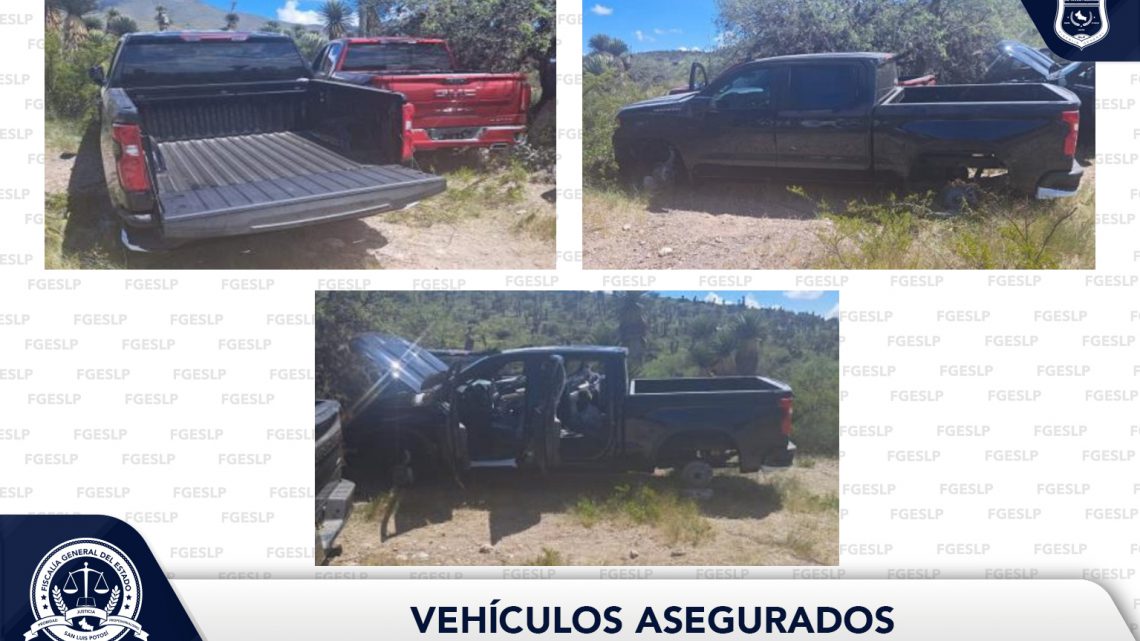 CUATRO CAMIONETAS DE MODELO RECIENTE SON RECUPERADAS POR LA FISCALÍA DE SLP, EN CARRETERA 57 CUATRO CAMIONETAS DE MODELO RECIENTE SON RECUPERADAS POR LA FISCALÍA DE SLP, EN CARRETERA 57