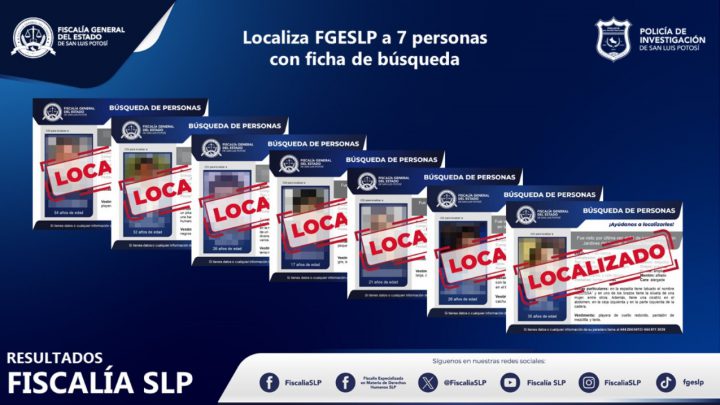 UBICA FISCALÍA POTOSINA A 7 PERSONAS QUE CONTABAN CON FICHA DE BÚSQUEDA EN SLP