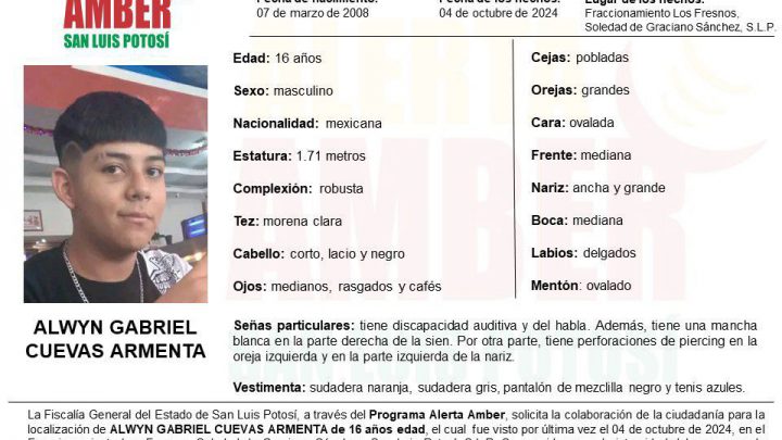 FISCALÍA ACTIVA ALERTA AMBER PARA LOCALIZAR A ADOLESCENTE DE 16 AÑOS EN SGS