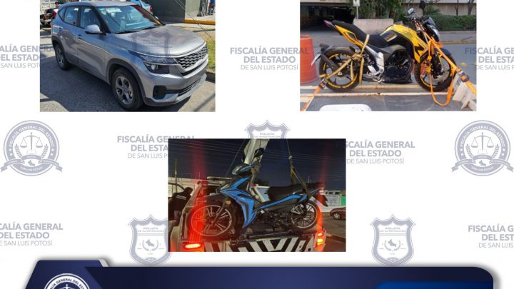 POLICÍA DE INVESTIGACIÓN ASEGURA UN VEHÍCULO Y DOS MOTOCICLETAS EN SLP
