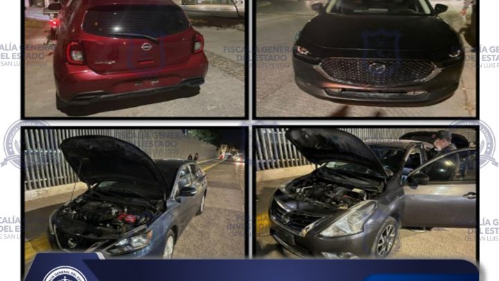 EN LA CIUDAD DE SAN LUIS POTOSÍ, POLICÍA INVESTIGADORA ASEGURÓ CINCO VEHÍCULOS CON SERIE ALTERADA