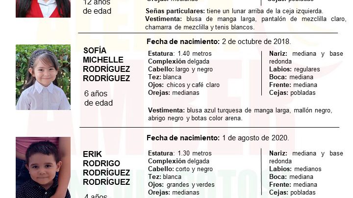 FISCALÍA DE SLP ACTIVA ALERTA AMBER PARA LOCALIZAR A TRES NIÑOS EN MATEHUALA