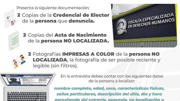 FISCALÍA DE SLP INSTA A DENUNCIAR DE INMEDIATO LA NO LOCALIZACIÓN O DESAPARICIÓN DE PERSONAS