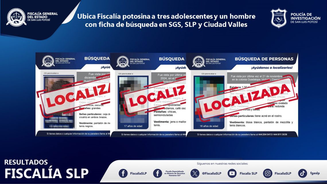 FISCALÍA LOCALIZA A TRES ADOLESCENTES Y UN HOMBRE QUIENES CONTABAN CON UNA FICHA DE BÚSQUEDA FISCALÍA LOCALIZA A TRES ADOLESCENTES Y UN HOMBRE QUIENES CONTABAN CON UNA FICHA DE BÚSQUEDA