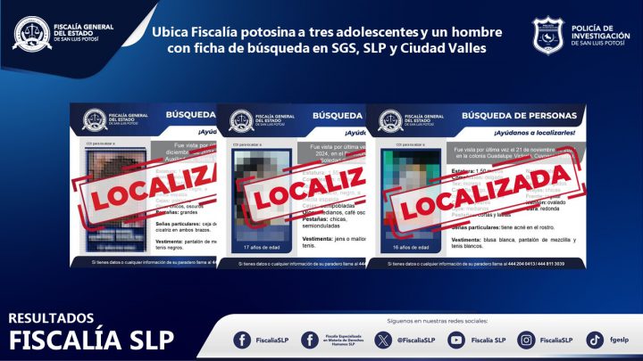 FISCALÍA LOCALIZA A TRES ADOLESCENTES Y UN HOMBRE QUIENES CONTABAN CON UNA FICHA DE BÚSQUEDA
