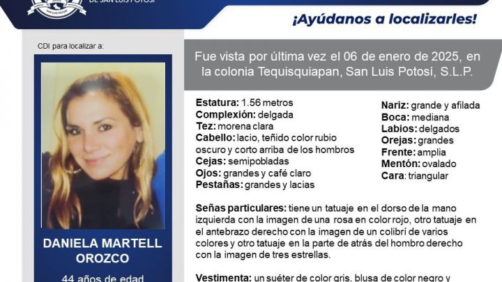 FGESLP CONTINÚA INVESTIGACIONES PARA LOCALIZAR A DANIELA MARTELL