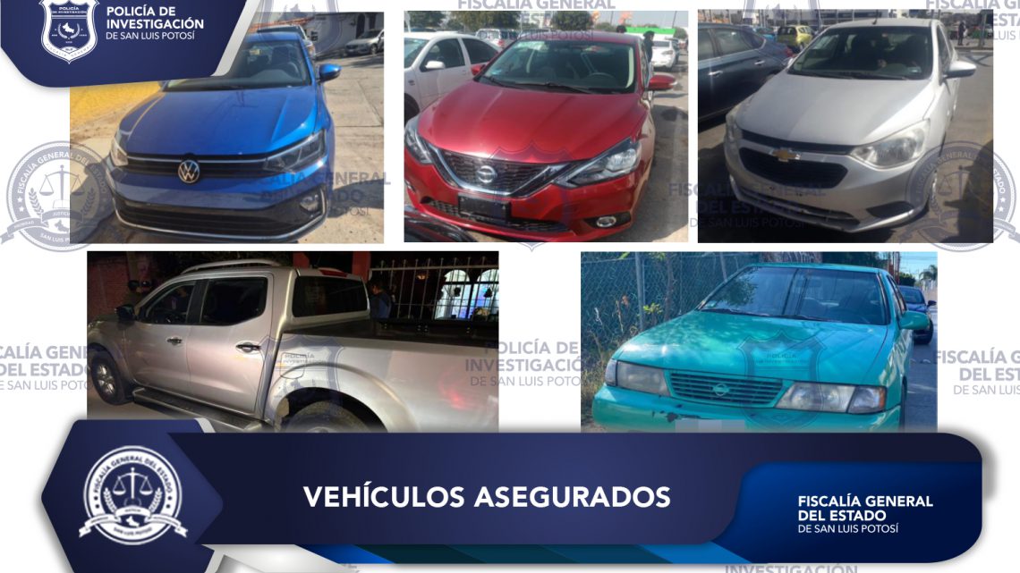 POLICÍA INVESTIGADORA DE LA FISCALÍA POTOSINA ASEGURA CINCO VEHÍCULOS CON REPORTE DE ROBO POLICÍA INVESTIGADORA DE LA FISCALÍA POTOSINA ASEGURA CINCO VEHÍCULOS CON REPORTE DE ROBO