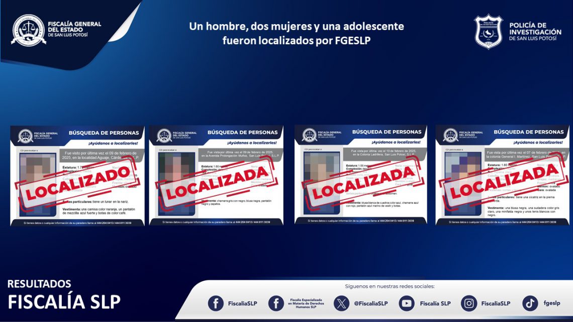 FGESLP LOCALIZA A 4 PERSONAS QUE TENÍAN FICHA DE BÚSQUEDA