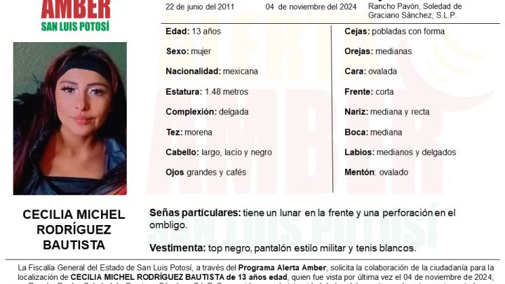 FISCALÍA ESTATAL ACTIVA ALERTA AMBER PARA LOCALIZAR A ADOLESCENTE DE 13 AÑOS