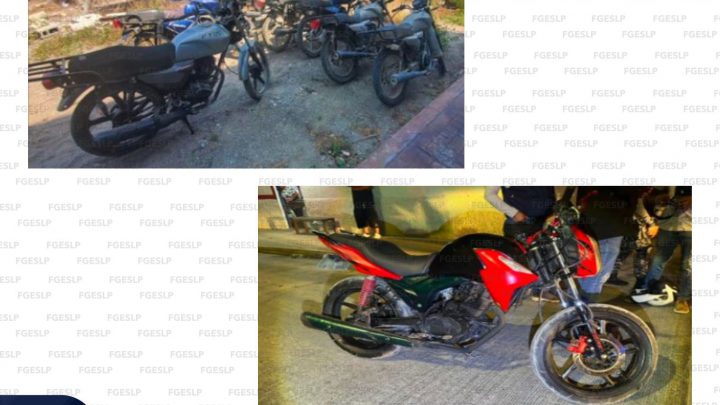 POLICÍA DE FISCALÍA ASEGURA EN SLP SIETE MOTOCICLETAS ROBADAS