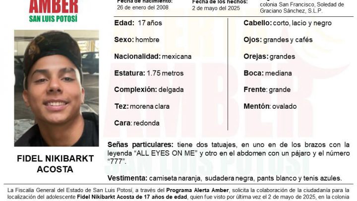 PERSONAL DE FGESLP ACTIVA ALERTA AMBER PARA LOCALIZAR A UN ADOLESCENTE EN SGS