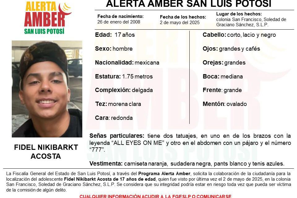 PERSONAL DE FGESLP ACTIVA ALERTA AMBER PARA LOCALIZAR A UN ADOLESCENTE EN SGS PERSONAL DE FGESLP ACTIVA ALERTA AMBER PARA LOCALIZAR A UN ADOLESCENTE EN SGS