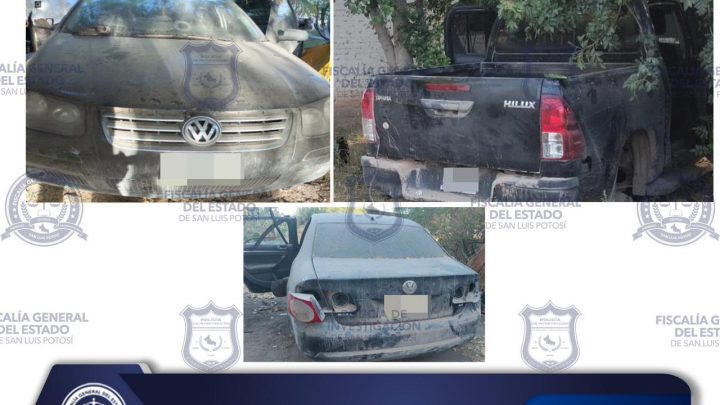 EN CATEO, FISCALÍA POTOSINA ASEGURA TRES VEHÍCULOS CON REPORTE DE ROBO